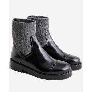 J.Crew Black Italian Leather Ribbed Cuff Chelsea Boots